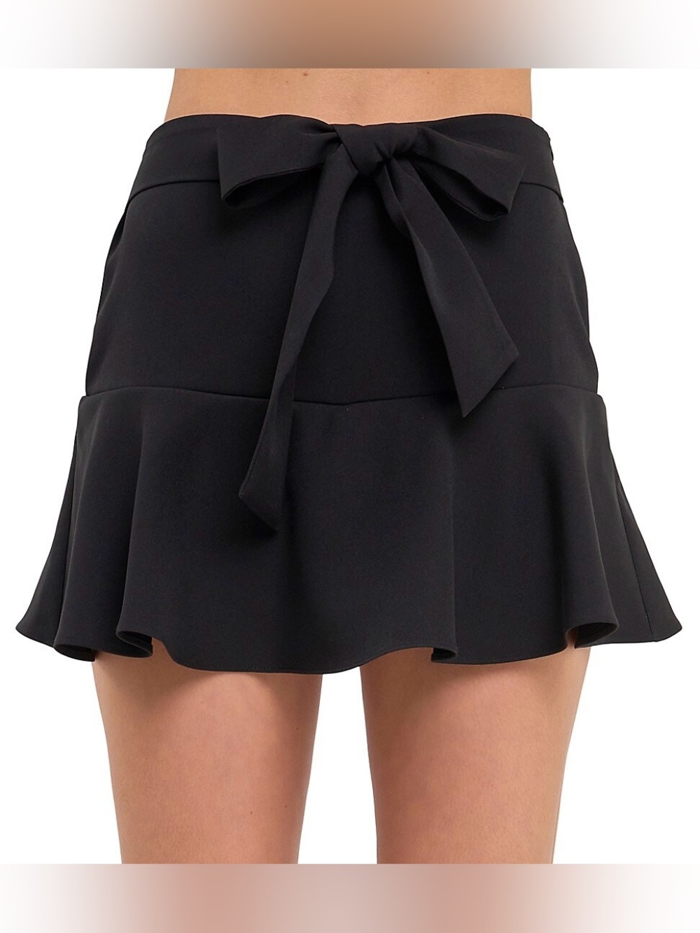 Zara Black Mini Skirt With Tie Bow Size S